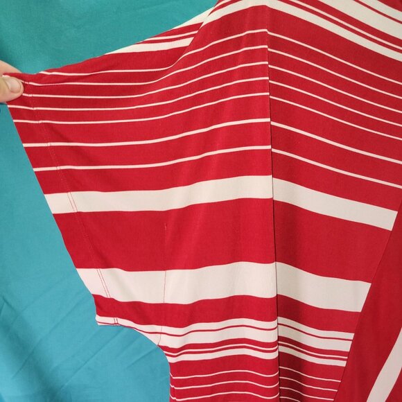 Chicos Red & White Striped Top Size 0 Batwing Sleeves Loose Fit - Picture 8 of 10